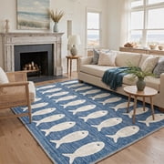 GENIMO 5'x7' Area Rug for Living Room, Washable Non Slip Soft Fish Print Rug for Bedroom Dining Room Home Office, Washed