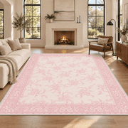 GENIMO 5'x7' Area Rug for Living Room, Washable Non Slip Soft Floral Rug for Bedroom Dining Room Home Office, Blush Pink