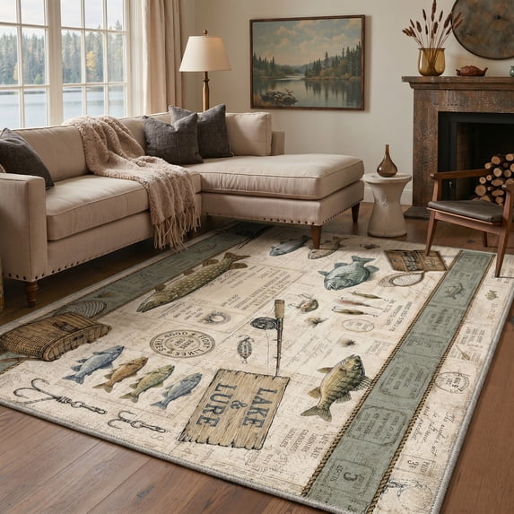 GENIMO 8'x10' Area Rug for Living Room, Large Machine Washable Non Slip Low Pile Rug for Bedroom Dining Room, Contemporary Animal Print, Antique Beige
