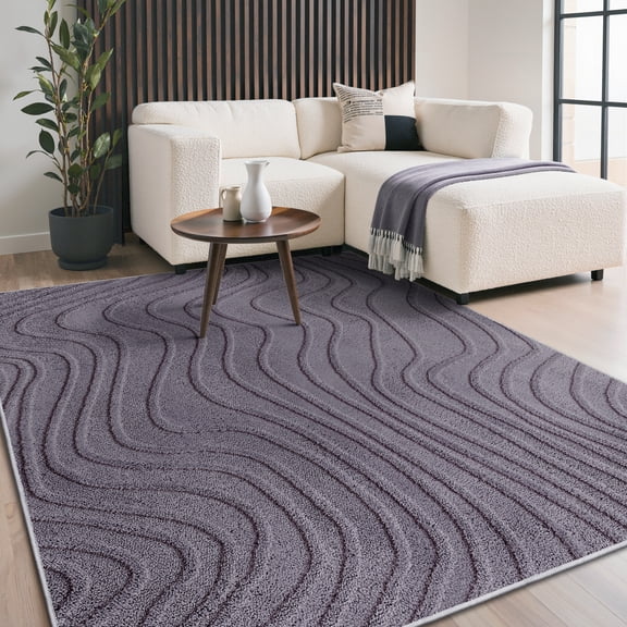 GENIMO 8'x10' Area Rug, Machine Washable Modern Floral Textured Plush Rug with Non Slip Backing for Living Room, Bedroom, Dining Room, Dark Gray