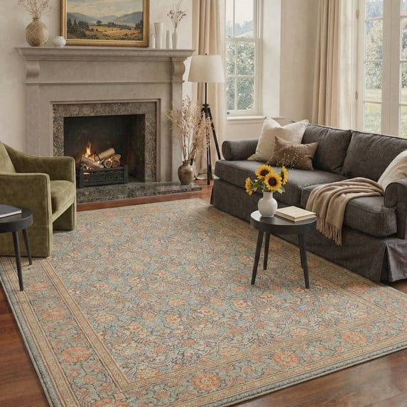 GENIMO 8'x10' Area Rug for Living Room, Large Machine Washable Non Slip Low Pile Rug for Bedroom Dining Room, Artistic Modern, Dusty Green