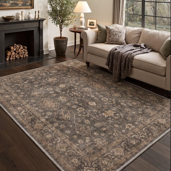 GENIMO 8'x10' Area Rug for Living Room, Large Machine Washable Non Slip Low Pile Rug for Bedroom Dining Room, Classic Persian, FLORAL