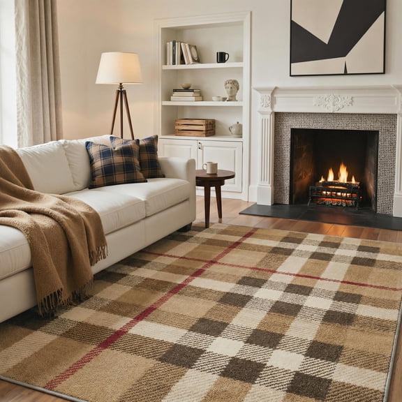 GENIMO 8'x10' Area Rug for Living Room, Large Machine Washable Non Slip Low Pile Rug for Bedroom Dining Room, Minimalist Modern, Warm Camel