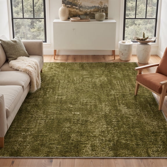 GENIMO 8'x10' Area Rug for Living Room, Large Machine Washable Non Slip Low Pile Rug for Bedroom Dining Room, Modern Abstract, Moss Olive