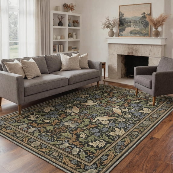 GENIMO 8'x10' Area Rug for Living Room, Large Machine Washable Non Slip Low Pile Rug for Bedroom Dining Room, Soft Artistic, Dusty Green