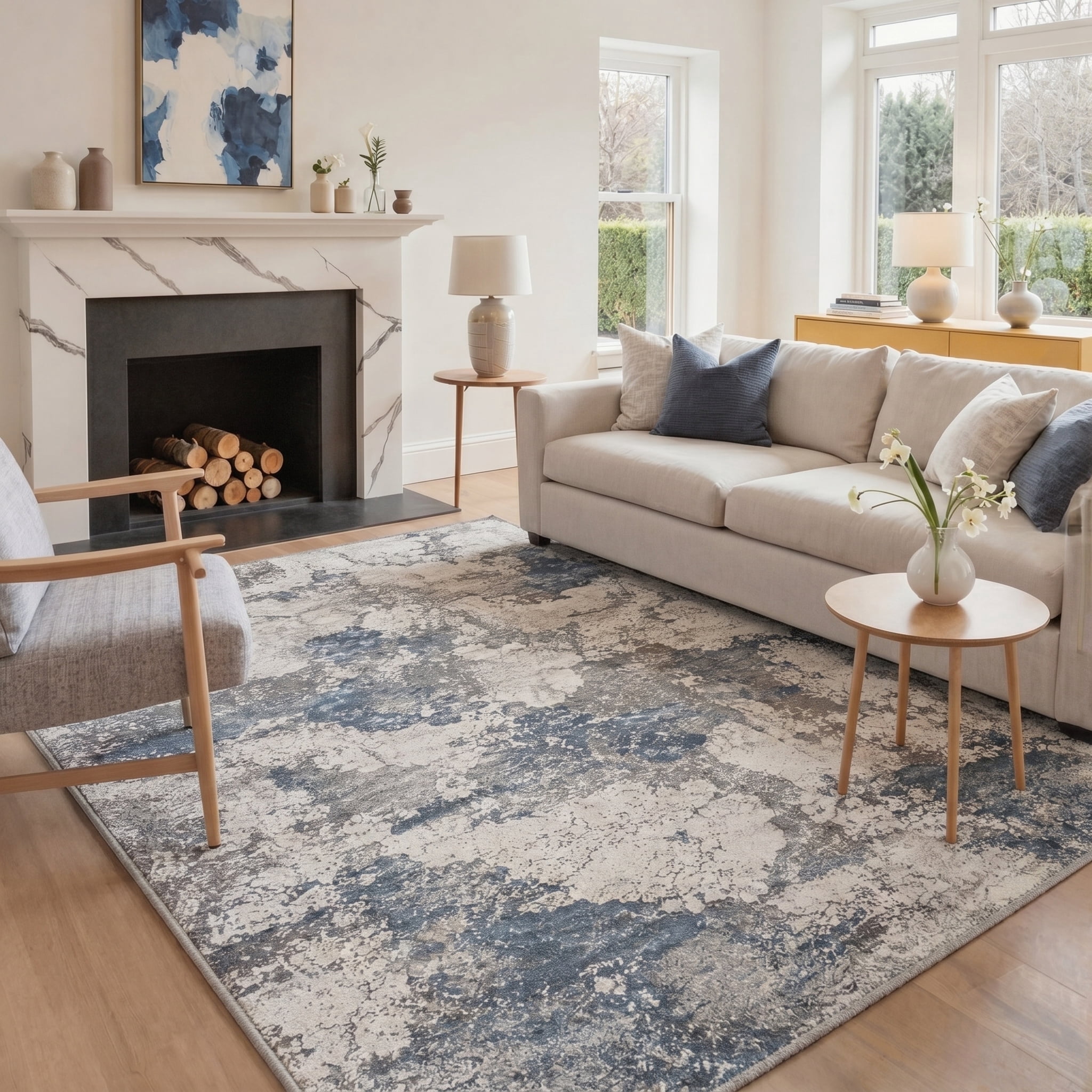 GENIMO 8'x10' Area Rug for Living Room, Washable Non Slip Soft Abstract ...