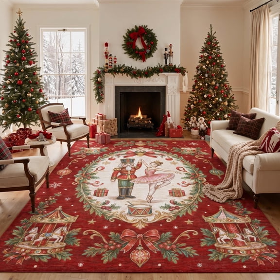 GENIMO 8'x10' Area Rug for Living Room, Washable Non Slip Soft Traditional Christmas Rug for Bedroom Dining Room Home Office, Deep Red