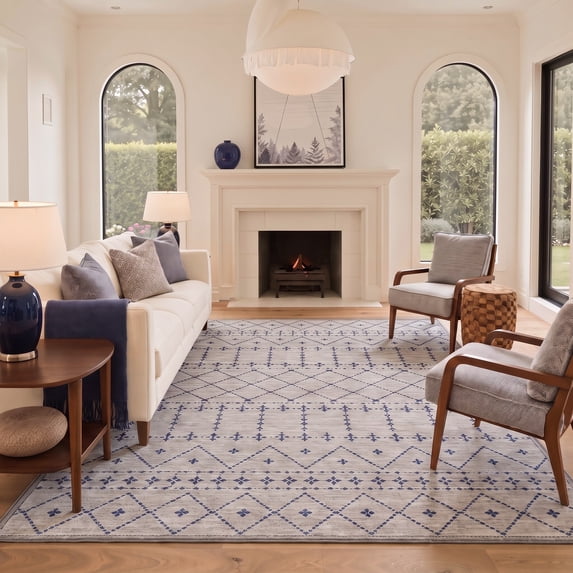 GENIMO 8'x10' Area Rug for Living Room, Washable Non Slip Soft Vintage Boho Rug for Bedroom Dining Room Home Office, Dusty Blue