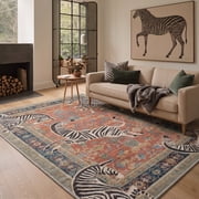GENIMO 8'x10' Area Rug for Living Room, Washable Non Slip Soft Zebra Print Rug for Bedroom Dining Room Home Office, Rust