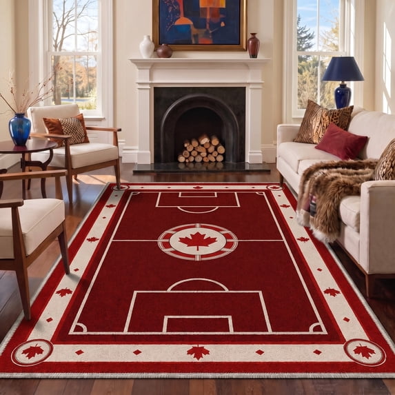 GENIMO 8'x10' Area Rug for Living Room, Washable Rug Non Slip Soft Maple Leaf Soccer Field Rug for Bedroom Dining Room Home Office, Dusty Crimson