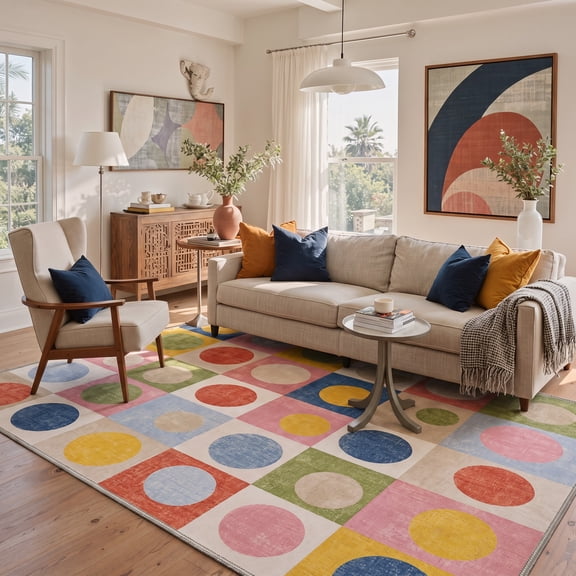 GENIMO 8'x10' Calm Minimalist Area Rug for Living Room, Large Machine Washable Non Slip Low Pile Rug for Bedroom Dining Room, Muted Pastel