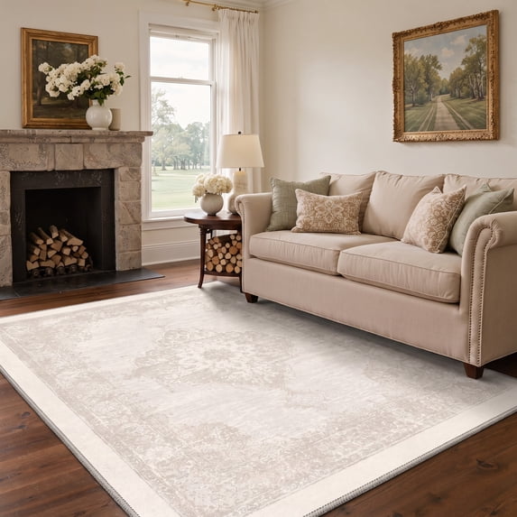 GENIMO 8'x10' Diamond Persian Rug for Living Room, Large Machine Washable Non Slip Low Pile Area Rug for Bedroom Dining Room, CLASSICVEIL