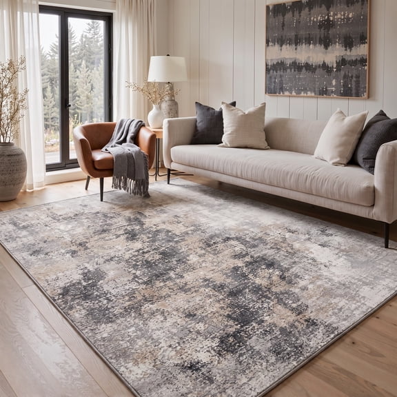 GENIMO 8'x10' Geometric Abstract Area Rug for Living Room, Large Machine Washable Non Slip Low Pile Rug for Bedroom Dining Room, Dusty Greige