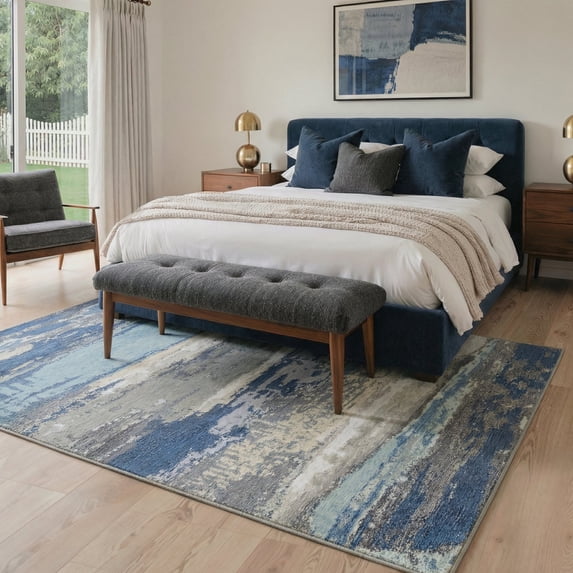 GENIMO 8'x10' Rug for Living Room, Large Machine Washable Non Slip Low Pile Area Rug for Bedroom Dining Room, Artistic Abstract, Dusty Blue