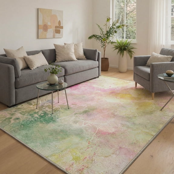 GENIMO 8'x10' Rug for Living Room, Large Machine Washable Non Slip Low Pile Area Rug for Bedroom Dining Room, Clean Abstract, Soft Pastel