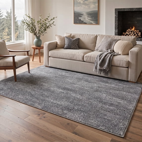 GENIMO 8'x10' Rug for Living Room, Large Machine Washable Non Slip Low Pile Area Rug for Bedroom Dining Room, Contemporary Abstract, Smoky Gray