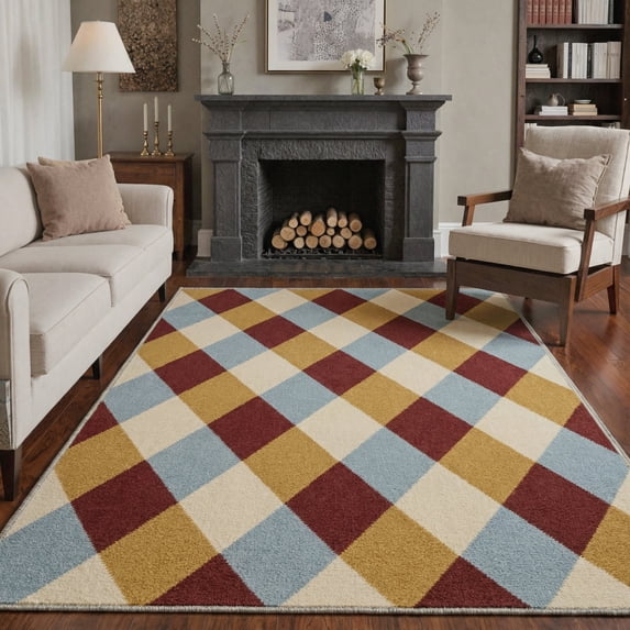 GENIMO 8'x10' Rug for Living Room, Large Machine Washable Non Slip Low Pile Area Rug for Bedroom Dining Room, Muted Minimalist, Warm Earth