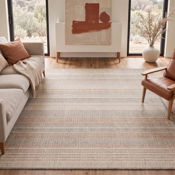 GENIMO 8'x10' Rug for Living Room, Large Machine Washable Non Slip Low Pile Area Rug for Bedroom Dining Room, Neutral Minimalist, Linen Beige