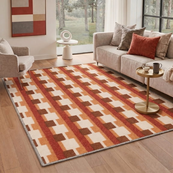 GENIMO 8'x10' Rug for Living Room, Large Machine Washable Non Slip Low Pile Area Rug for Bedroom Dining Room, Neutral Minimalist, Russet Beige