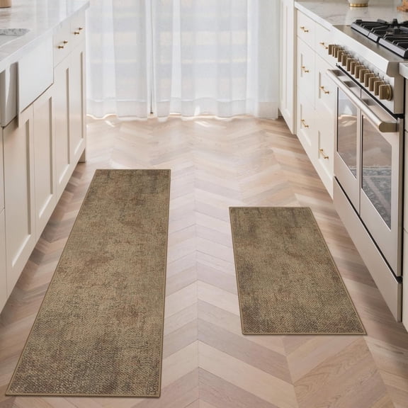 GENIMO Kitchen Mats for Floor 2PCS, Washable Absorbent Runner Rugs for Kitchen, 17.3"x59"+17.3"x30", Cushioned Non Slip Kitchen Rugs for Kitchen Floor,Standing Mat Rug for Home, Sink, Laundry, Jute