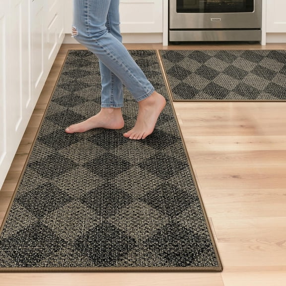 GENIMO Kitchen Rugs Non Slip Washable, Absorbent Kitchen Mats for Floor, Cushioned Comfort Standing Kitchen Runner Rug for Sink, Office, Laundry, Entryway, Home, 17.3"x59"+17.3"x30", Grey Diamond