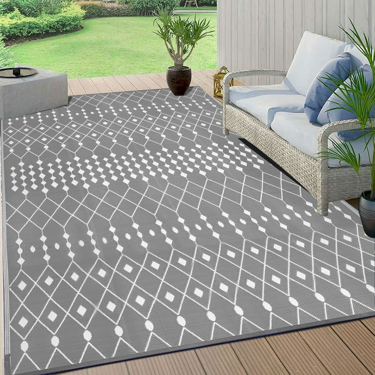 GENIMO Outdoor Rugs Waterproof,Reversible Mats,Outdoor Area Rug, Plastic Outside  Carpet, Eeometric Rv Mat for Patio Camping Rv Picnic Backyard Deck Balcony  Porch Beach
