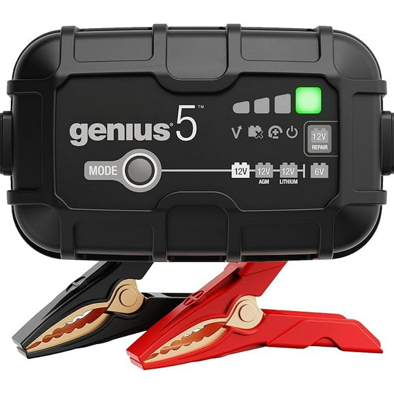 GENIUS5: 5A 6V/12V Smart Battery Charger – Automatic Maintainer, Trickle Charger & Desulfator with Overcharge Protection & Temperature Compensation – For Lead-Acid & Lithium Batteries