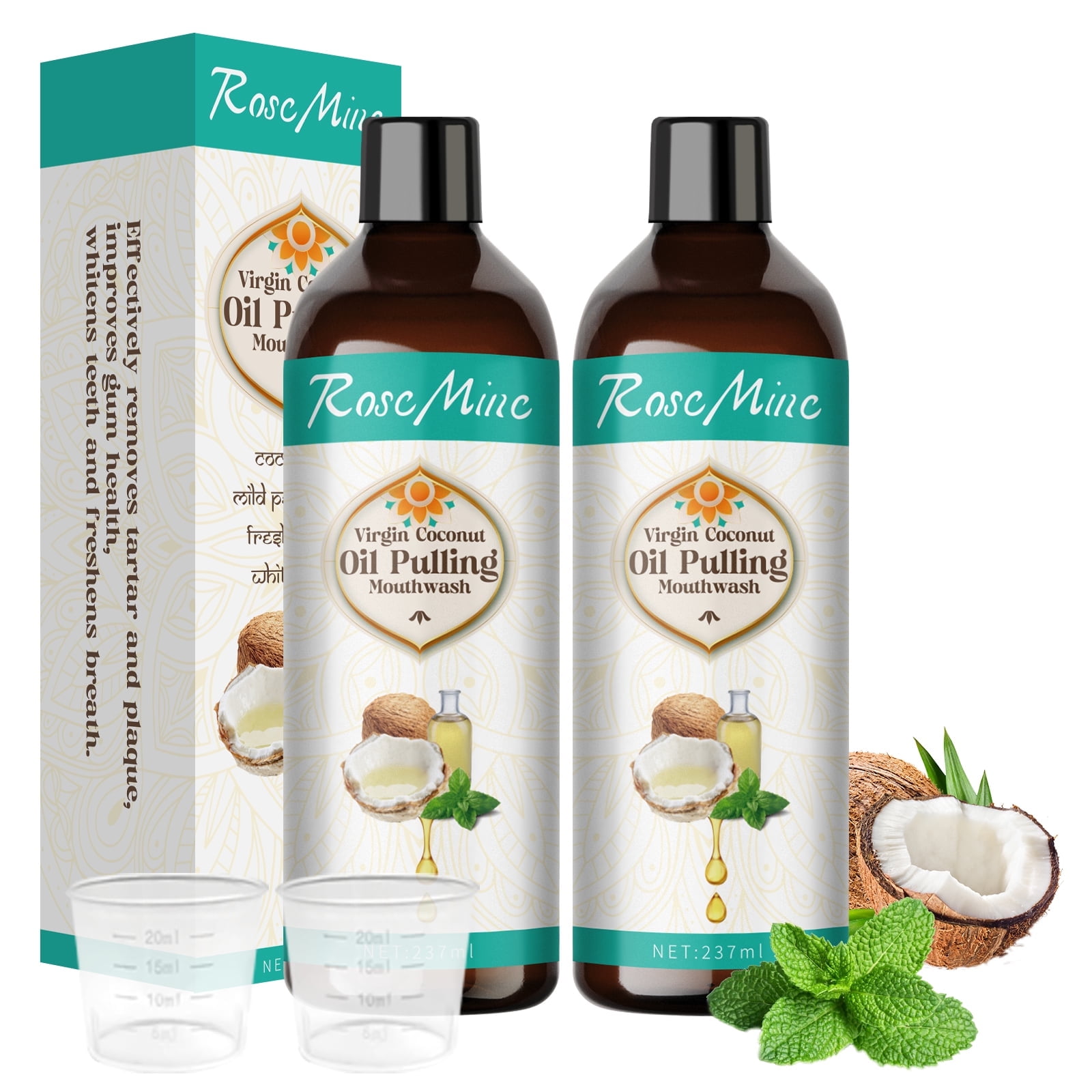 GENKENT 2 Pack Coconut Oil Pulling (8 Fl.Oz), Alcohol Free Mouthwash Oil for Fresh Breath, White Teeth & Health Oral