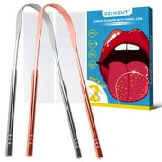 GENKENT 2 Pcs Tongue Scrapers with Portable Case, Stainless Steel Material Bad Breath Reduce, Silver & Rose Gold