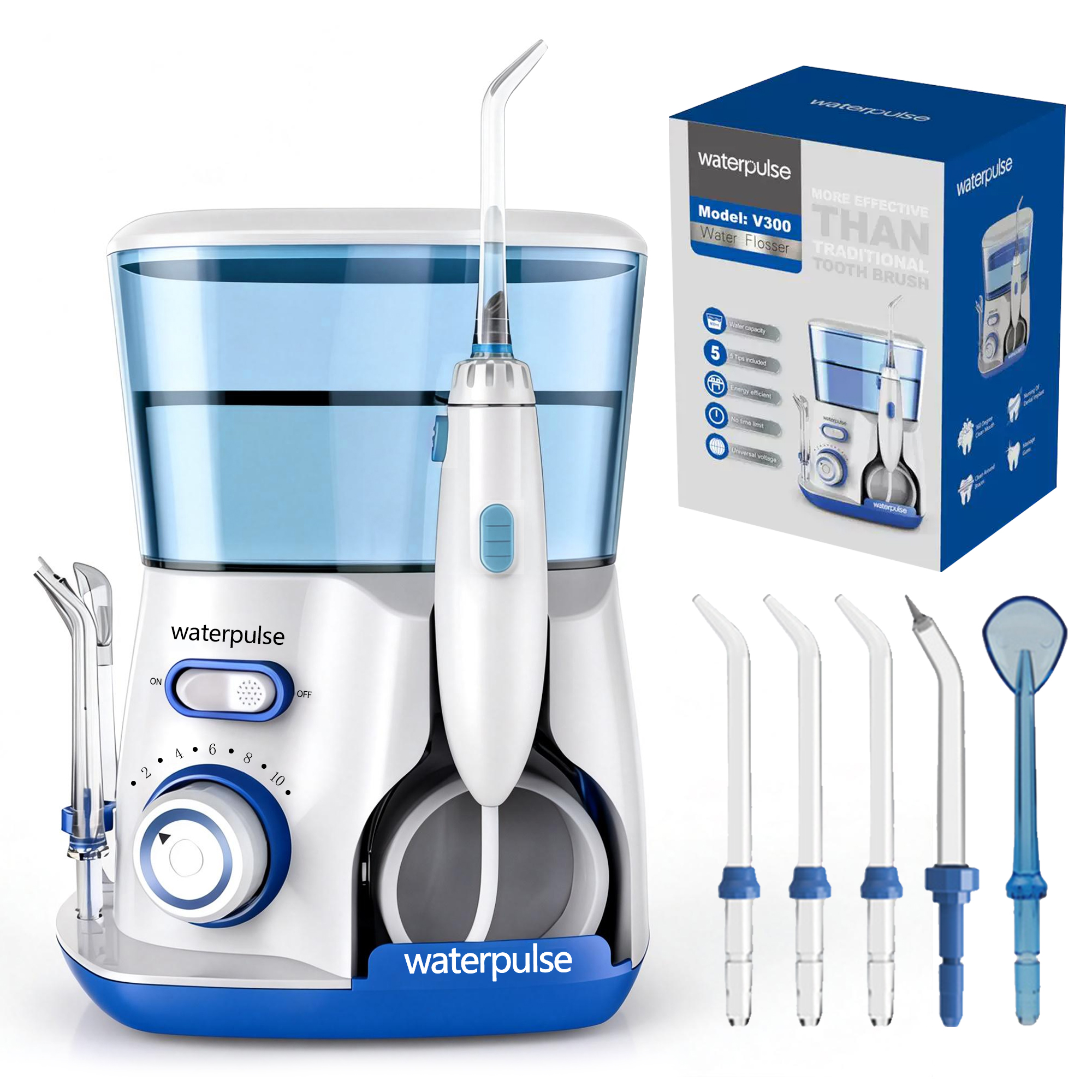 GENKENT Water Flosser for Teeth Cleaning, 800ml Large Tank Oral Irrigator for Home Use, 10 Pressure Modes with 5 Jet Tips, Blue