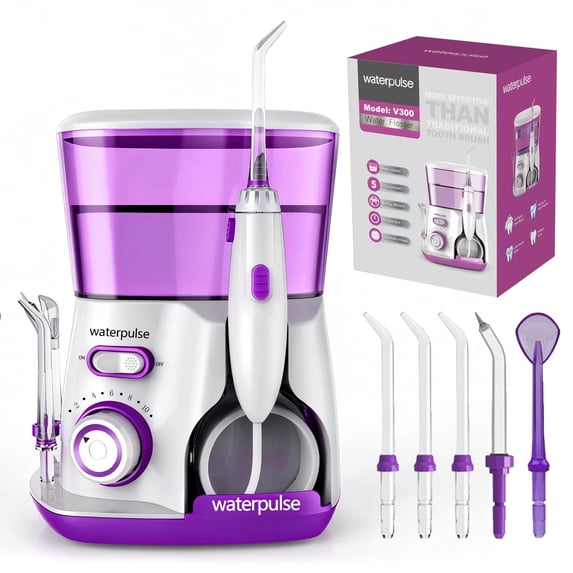 GENKENT Water Flosser for Teeth Cleaning, 800ml Large Tank Oral Irrigator for Home Use, 10 Pressure Modes with 5 Jet Tips, Purple