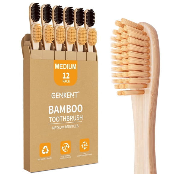 GENKENT Bamboo Toothbrush, BPA Free Medium Bristles Wooden Toothbrushes for Adults with Individually Wrapped, Eco-Friendly Natural Toothbrush Medium