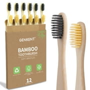 GENKENT Bamboo Toothbrushes, 12 Pack BPA Free Soft Bristles Toothbrushes with Individually Wrapped, Eco-Friendly, Natural, Compostable Wooden Toothbrushes