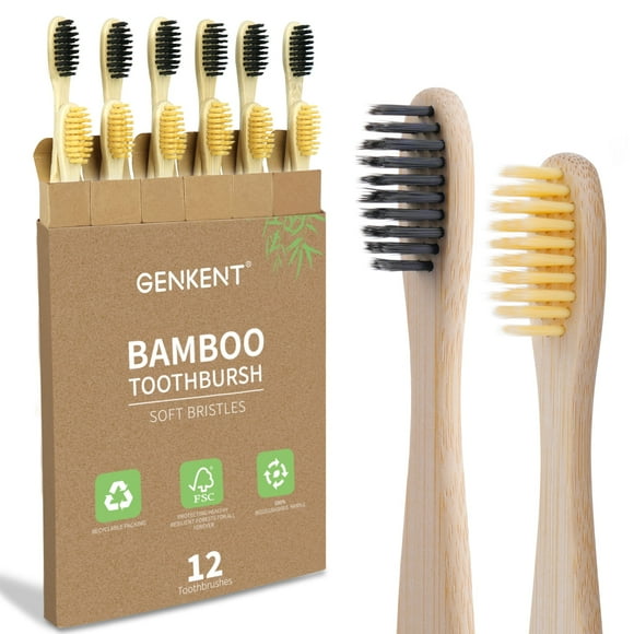 GENKENT Bamboo Toothbrushes, 12 Pack BPA Free Soft Bristles Toothbrushes with Individually Wrapped, Eco-Friendly, Natural, Compostable Wooden Toothbrushes