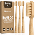 thumbnail image 1 of GENKENT Boar Bristle Bamboo Toothbrush, 4 Pack BPA-Free and Plastic-Free Firm Bristles Manual Toothbrush, Numbered Handles with Stand-Up Base Toothbrush for Adults, 1 of 7