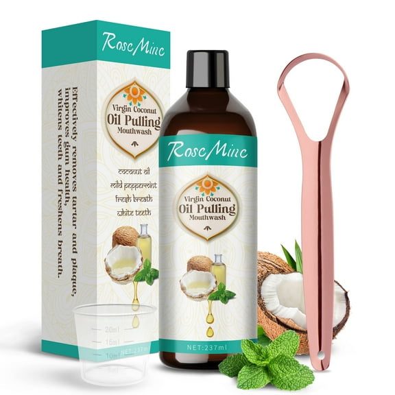 GENKENT Coconut Oil Pulling with Tongue Scraper, Alcohol Free Mouthwash Oil for Fresh Breath, White Teeth & Health Oral, (8 Fl.Oz)