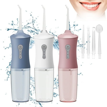GENKENT Cordless Portable Water Flosser Dental Teeth Cleaner, Professional Rechargeabl Oral Irrigator with 4 Jets and 300ML Tank, Blue