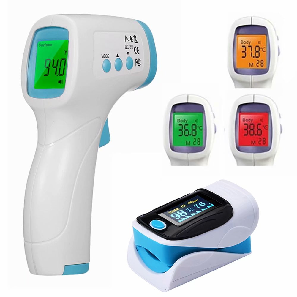 GENKENT Fingertip Pulse Oximeter + Touchless Digital Infrared Forehead Thermometer - Set of Oximeter & Thermometer