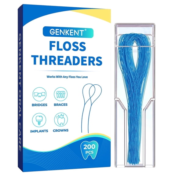 GENKENT Floss Threaders, Dental Floss Threaders for Braces, Bridges, and Implants for Oral Health, 200 Pcs, Blue