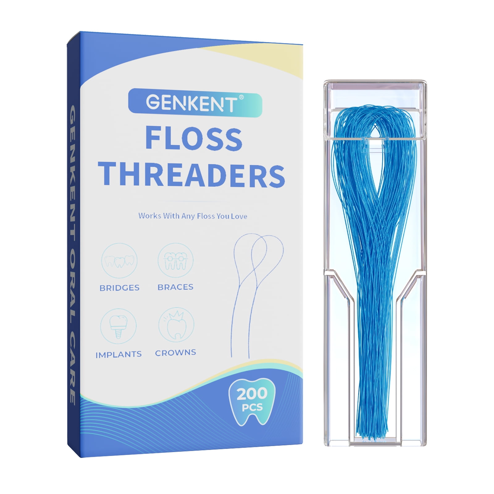 GENKENT Floss Threaders, Dental Floss Threaders for Braces, Bridges, and Implants for Oral Health, 200 Pcs, Blue