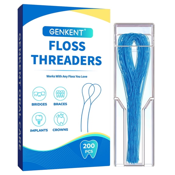 GENKENT Floss Threaders, Dental Floss Threaders for Braces, Bridges, and Implants for Oral Health, 200 Pcs, Blue