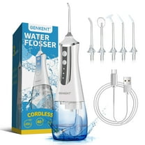 GENKENT Water Flosser for Teeth, Cordless Dental Flosser 3 Modes 5 Tips Rechargeable, White