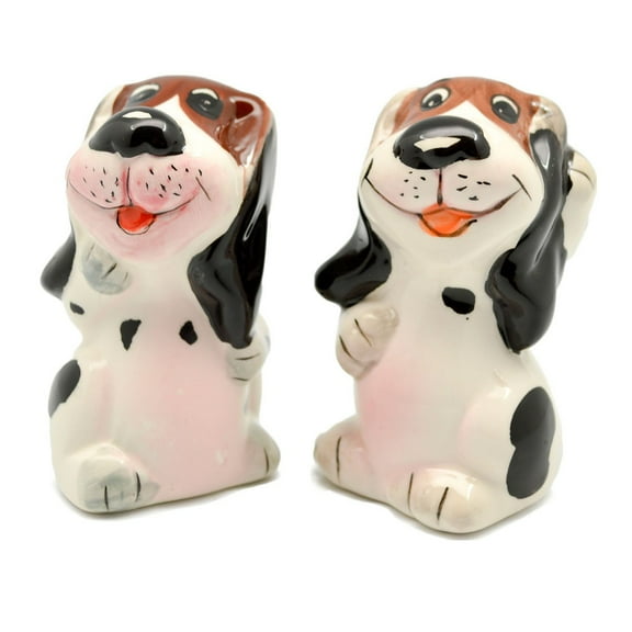GENL Multicolor Ceramic Animal Salt & Pepper Shakers Dogs Basket
