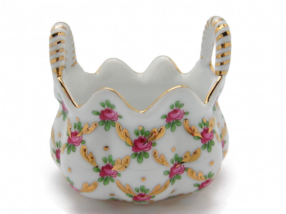 GENL Victorian Antique for Women Ceramic Basket Jewelry Box Desert Rose