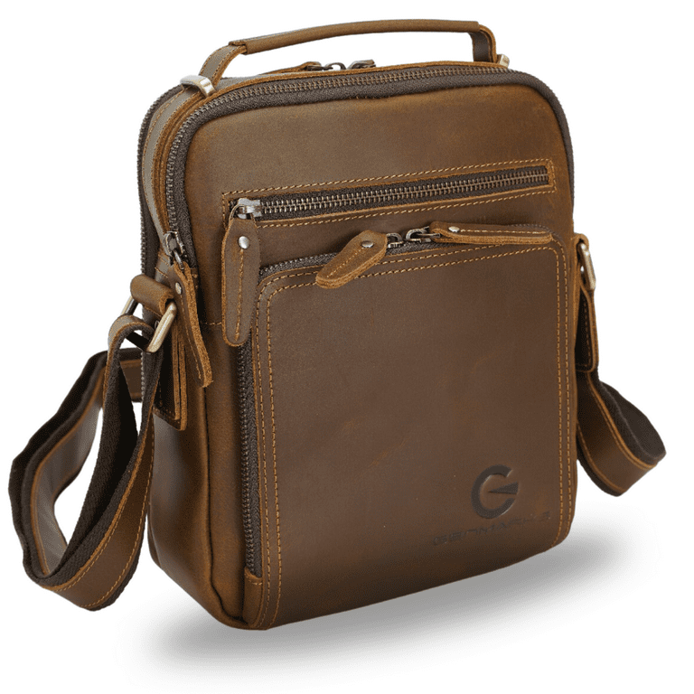 GENMARKS Leather Small Messenger Bag for Mens Purse Bag Women Shoulder Bag  Crossbody Bags for Work , Dark Brown. 