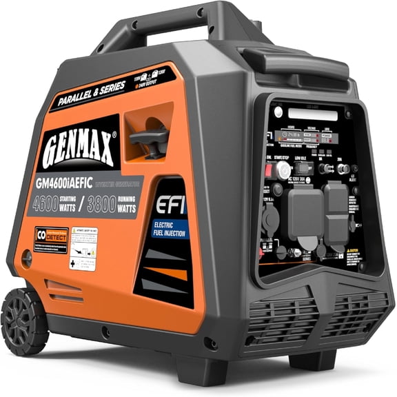 GENMAX GM4600iAEFIC 4600W EFI Power Unit, Low-Noise 159cc Motor Supports Parallel & Series Linkage, Electric & Remote Ignition, CO Safety Sensor, LED Digital Readout, EPA Certified