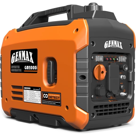 GENMAX Lightweight Inverter Generator, 2000W Super Quiet Gas Powered Unit, EPA Certified, Energy Saving Eco Mode, Compact Portable Power Supply for Home Emergency & Outdoor Camping GM2000i