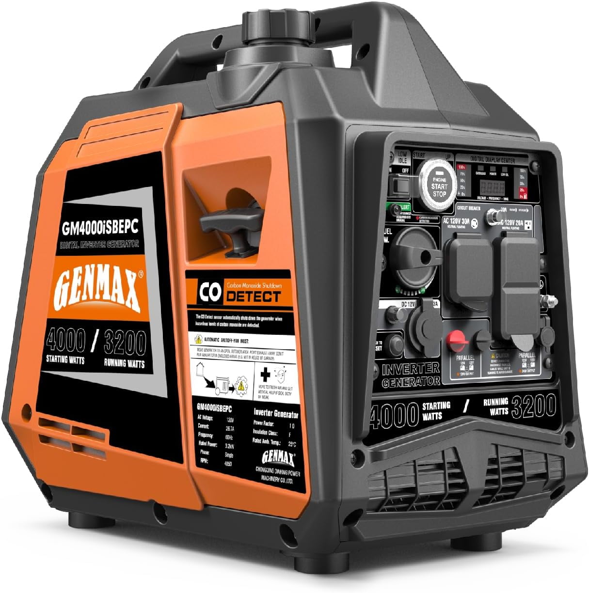 GENMAX 4000W Portable Inverter Generator, Ultra-Quiet 145cc, Electric ...