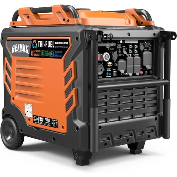 GENMAX Portable Tri Fuel Generator, 10500 Watt 458cc Engine, Gas/Propane/Natural Gas Powered Generator with Remote Start & 50A Outlet, Reliable Emergency Backup Power for Household Use