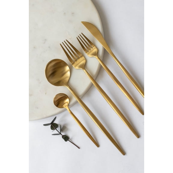 GENOA Matte Gold Flatware Set 5 Pieces | Brushed Stainless Steel by Marcel Ardani